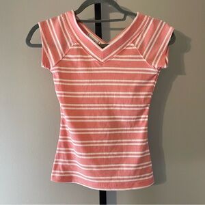 BDG Coral and White Striped Short Sleeve Top